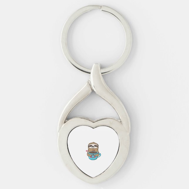 Chibi Sloth Coffee Lover – Cute Kawaii Sloth Huggi Key Ring (Front)