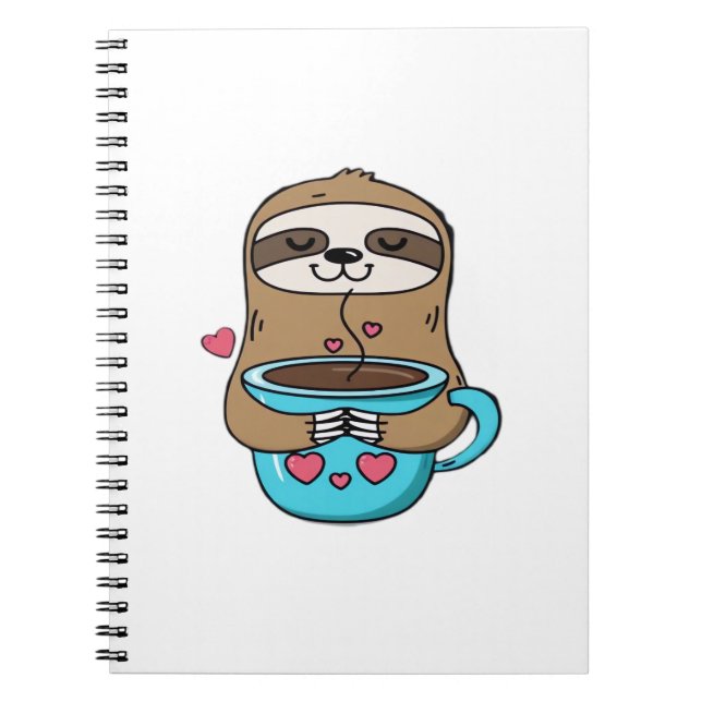 Chibi Sloth Coffee Lover � Cute Kawaii Sloth Huggi Notebook (Front)