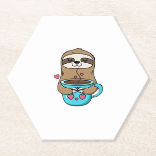 Chibi Sloth Coffee Lover – Cute Kawaii Sloth Huggi Paper Coaster