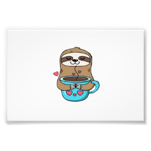 Chibi Sloth Coffee Lover � Cute Kawaii Sloth Huggi Photo Print