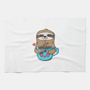 Chibi Sloth Coffee Lover � Cute Kawaii Sloth Huggi Tea Towel