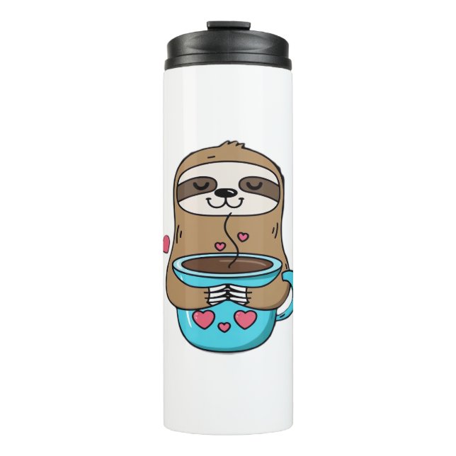 Chibi Sloth Coffee Lover – Cute Kawaii Sloth Huggi Thermal Tumbler (Front)