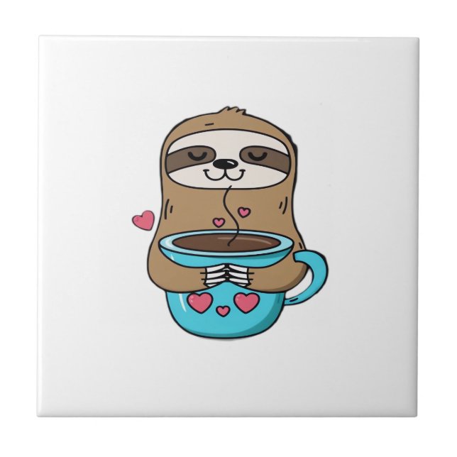 Chibi Sloth Coffee Lover � Cute Kawaii Sloth Huggi Tile (Front)