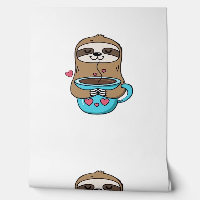 Chibi Sloth Coffee Lover – Cute Kawaii Sloth Huggi Wallpaper (Unrolling)