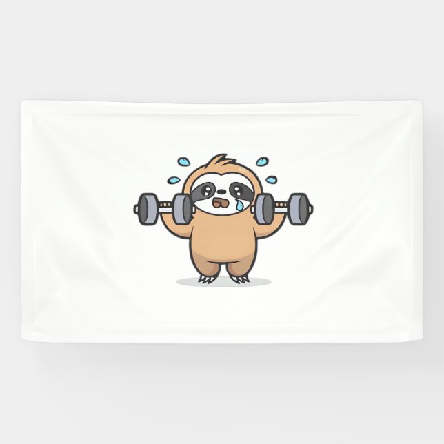 Chibi Sloth Gym Fail – Cute Kawaii Funny Workout A Banner (Horizontal)