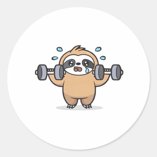 Chibi Sloth Gym Fail – Cute Kawaii Funny Workout A Classic Round Sticker (Front)