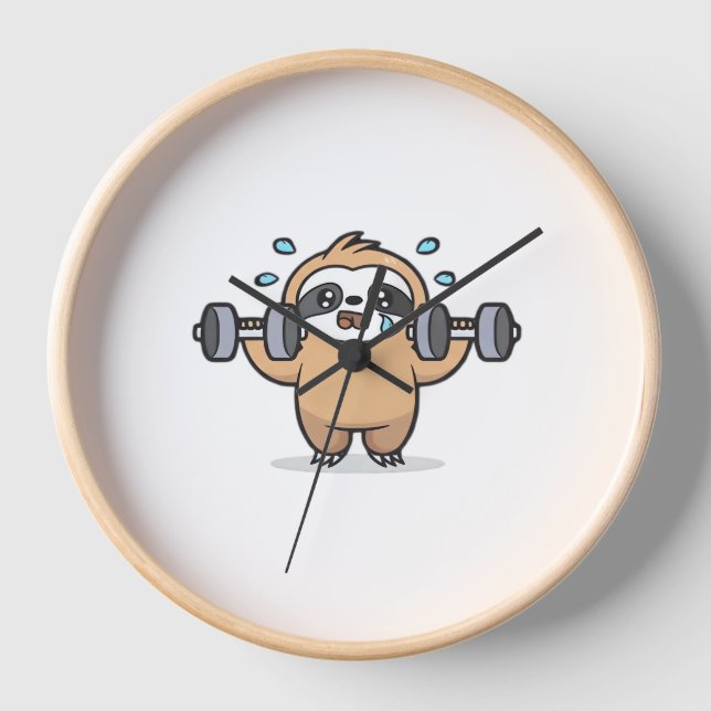 Chibi Sloth Gym Fail – Cute Kawaii Funny Workout A Clock (Front)