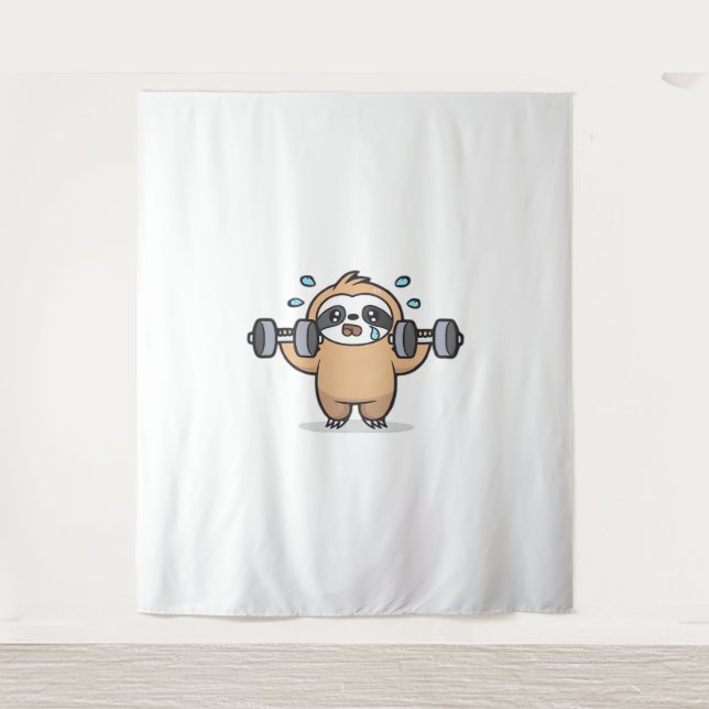 Chibi Sloth Gym Fail – Cute Kawaii Funny Workout A Tapestry (Front)