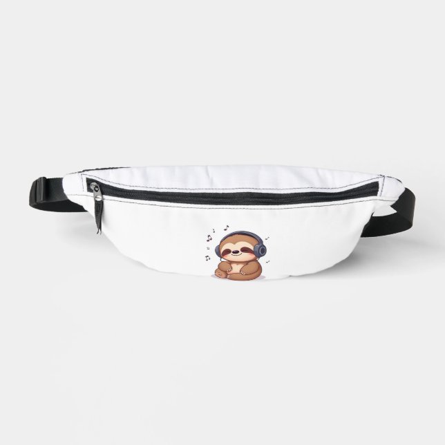Chibi Sloth with Headphones � Cute Kawaii Relaxing Bum Bags (Front)