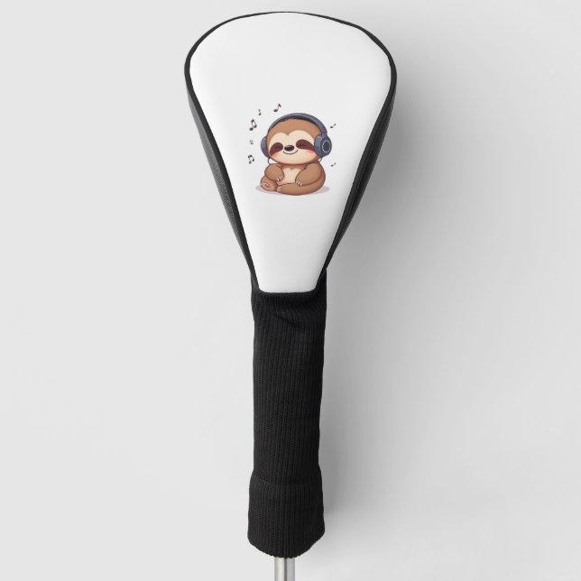 Chibi Sloth with Headphones � Cute Kawaii Relaxing Golf Head Cover (Front)