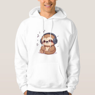 Chibi Sloth with Headphones � Cute Kawaii Relaxing Hoodie