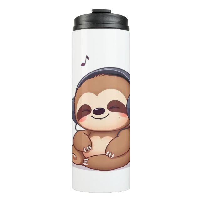 Chibi Sloth with Headphones � Cute Kawaii Relaxing Thermal Tumbler (Front)