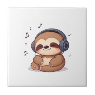 Chibi Sloth with Headphones � Cute Kawaii Relaxing Tile