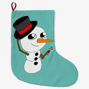 chibi smowman button large christmas stocking