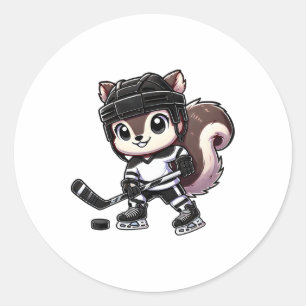 Chibi Squirrel Playing Ice Hockey Fun Classic Round Sticker