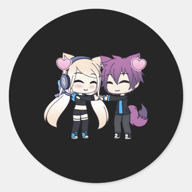 Chibi Style Kawaii Anime And And He Classic Round Sticker (Front)