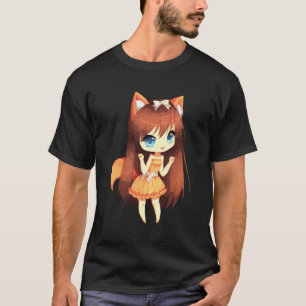 Chibi Style Kawaii Japanese Anime Girl With Fox Ea T-Shirt