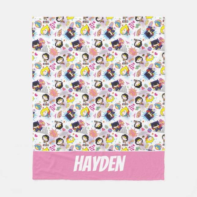 Chibi Super Heroine Pattern Fleece Blanket (Front)