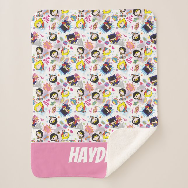 Chibi Super Heroine Pattern Sherpa Blanket (Front)