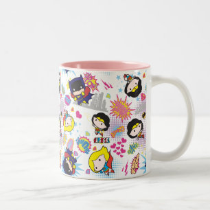 Chibi Super Heroine Pattern Two-Tone Coffee Mug