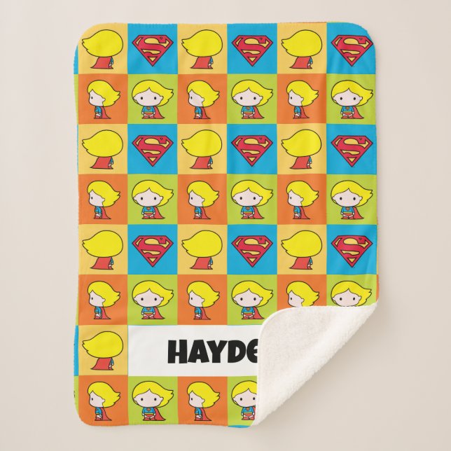 Chibi Supergirl Character Turnaround Sherpa Blanket (Front)