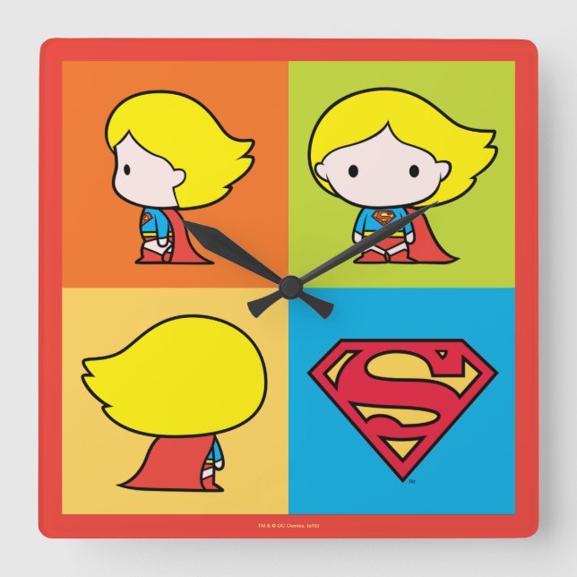 Chibi Supergirl Character Turnaround Square Wall Clock (Front)
