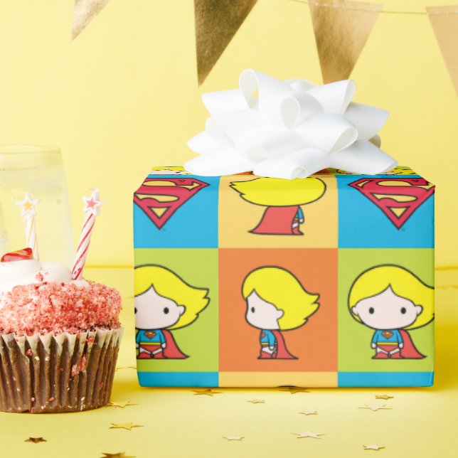 Chibi Supergirl Character Turnaround Wrapping Paper (Birthday Party)