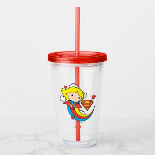 Chibi Supergirl Flying Rainbow Acrylic Tumbler