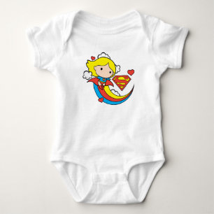 Chibi Supergirl Flying Rainbow Baby Bodysuit