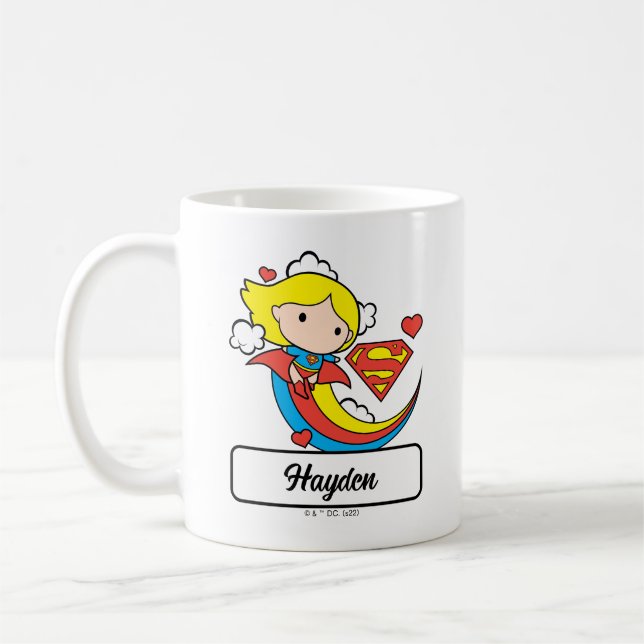 Chibi Supergirl Flying Rainbow Coffee Mug (Left)