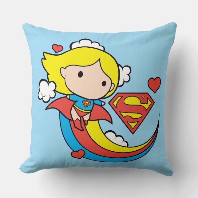 Chibi Supergirl Flying Rainbow Cushion (Front)