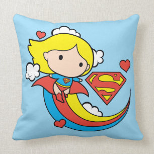 Chibi Supergirl Flying Rainbow Cushion