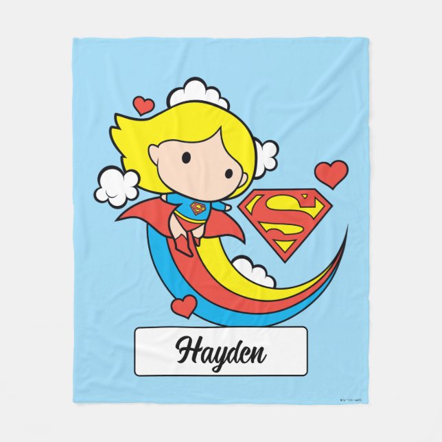 Chibi Supergirl Flying Rainbow Fleece Blanket (Front)