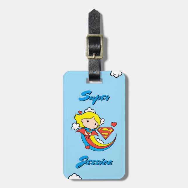 Chibi Supergirl Flying Rainbow Luggage Tag (Front Vertical)
