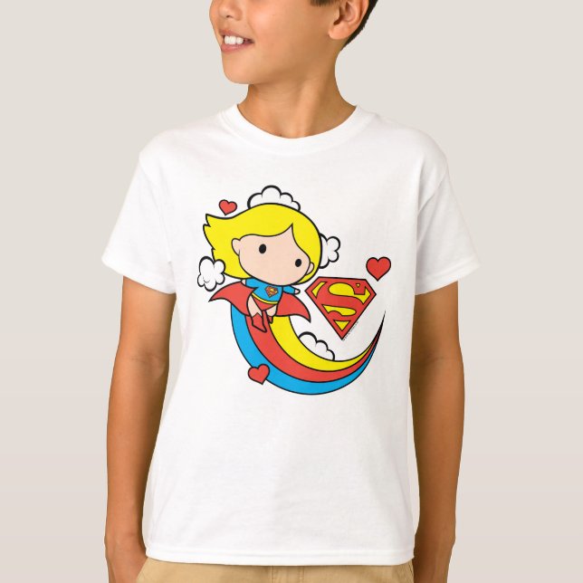 Chibi Supergirl Flying Rainbow T-Shirt (Front)