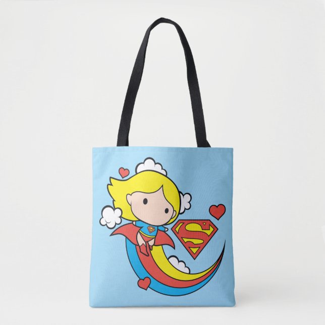 Chibi Supergirl Flying Rainbow Tote Bag (Front)