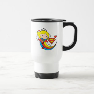Chibi Supergirl Flying Rainbow Travel Mug