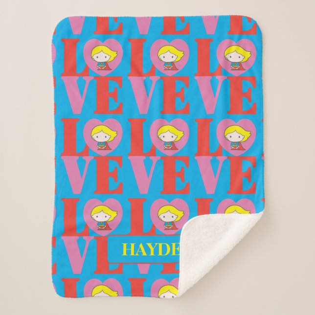 Chibi Supergirl LOVE Sherpa Blanket (Front)