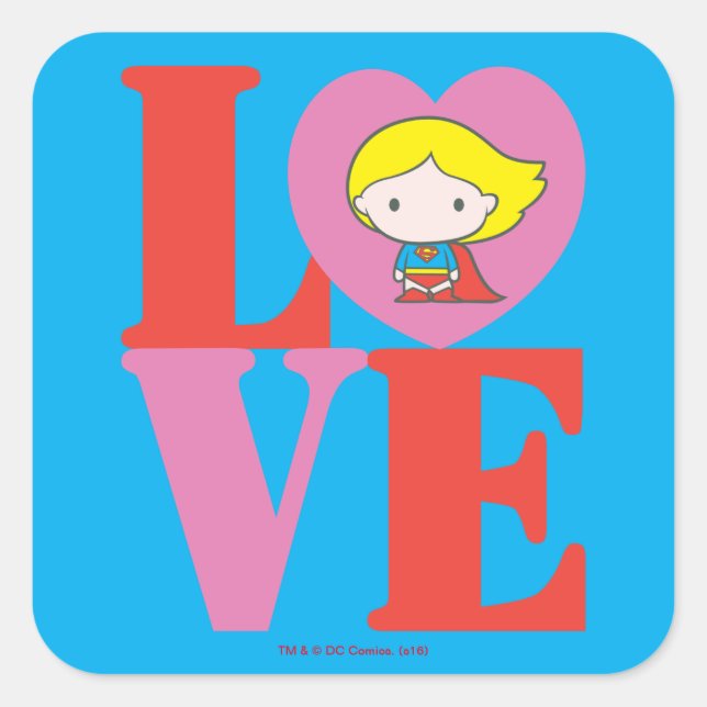 Chibi Supergirl LOVE Square Sticker (Front)