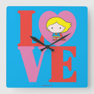 Chibi Supergirl LOVE Square Wall Clock