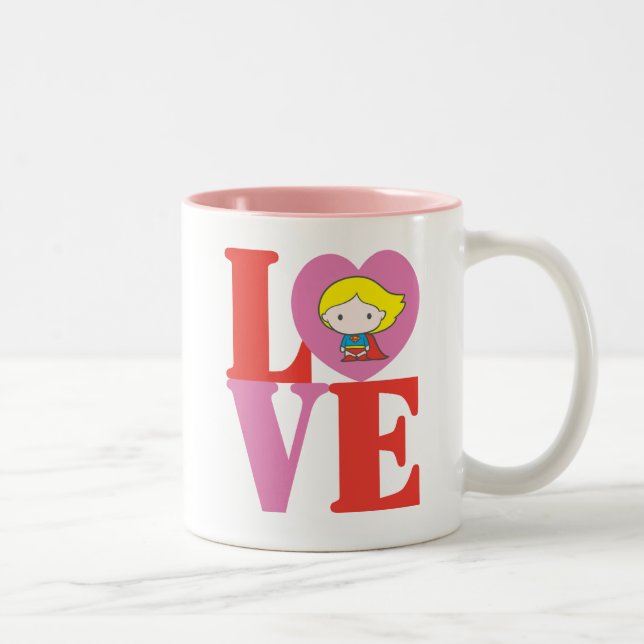 Chibi Supergirl LOVE Two-Tone Coffee Mug (Right)