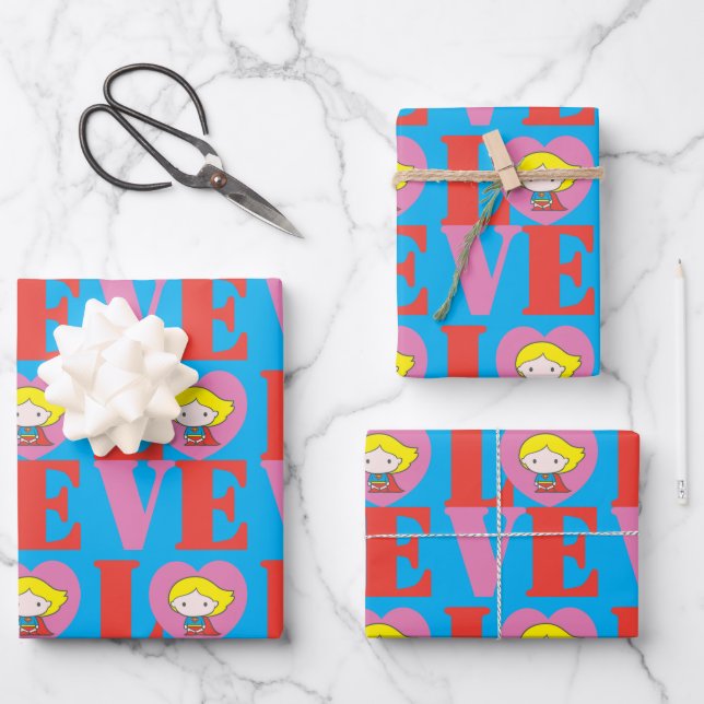Chibi Supergirl LOVE Wrapping Paper Sheet (Front)
