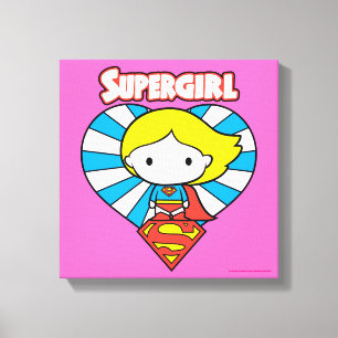 Chibi Supergirl Starburst Heart and Logo Canvas Print