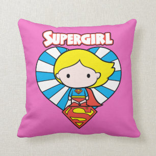 Chibi Supergirl Starburst Heart and Logo Cushion