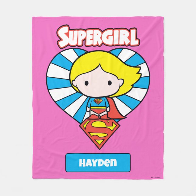 Chibi Supergirl Starburst Heart and Logo Fleece Blanket (Front)