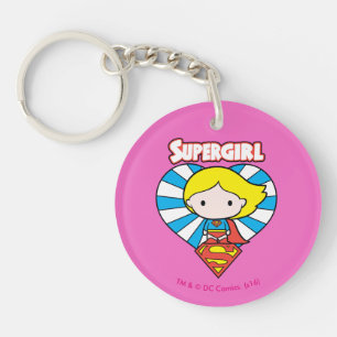 Chibi Supergirl Starburst Heart and Logo Key Ring
