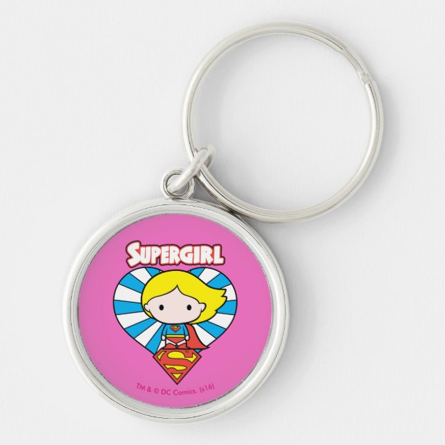 Chibi Supergirl Starburst Heart and Logo Key Ring (Front)