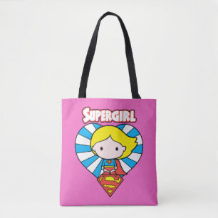 Chibi Supergirl Starburst Heart and Logo Tote Bag