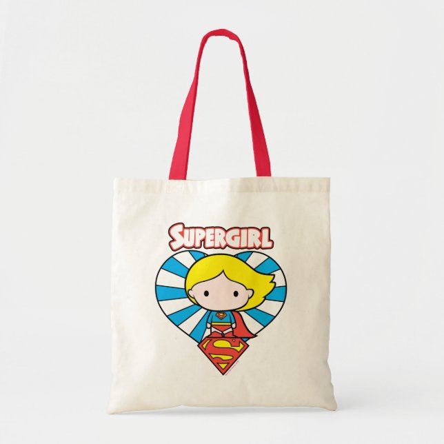 Chibi Supergirl Starburst Heart and Logo Tote Bag (Front)