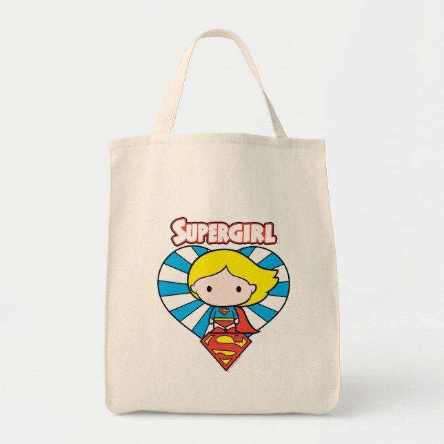 Chibi Supergirl Starburst Heart and Logo Tote Bag (Front)